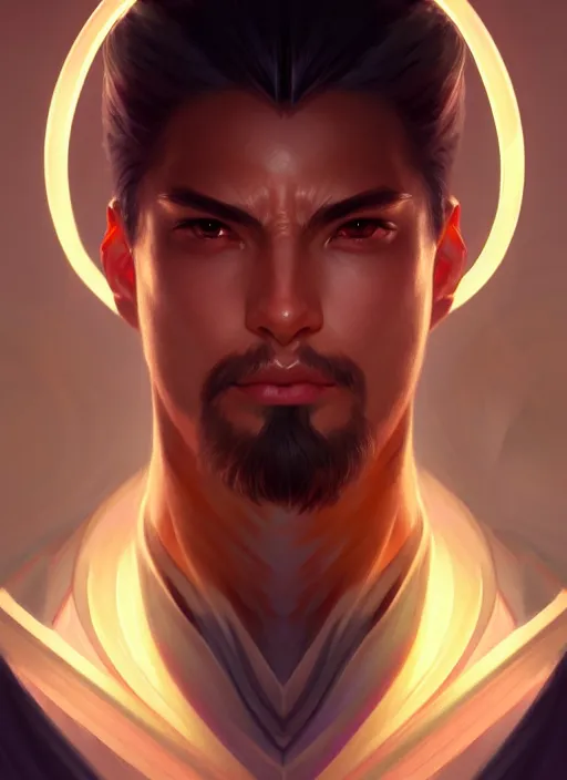 Image similar to symmetry!! portrait of yasuo, league of legends, glowing lights!! intricate, elegant, highly detailed, digital painting, artstation, concept art, smooth, sharp focus, illustration, art by artgerm and greg rutkowski and alphonse mucha