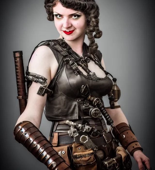 Image similar to full length photograph of a real - life very beautiful dieselpunk warrior. extremely detailed. dslr. 8 5 mm.