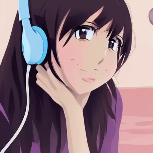 Image similar to beautiful anime girl listening to music