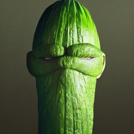 Prompt: hyperrealistic film still of benedict cumberbatch disguised as a giant cucumber with human features, stunning 3 d render, inspired by istvan sandorfi & greg rutkowski & unreal engine, perfect symmetry, dim volumetric cinematic lighting, 8 k octane comprehensive render, extremely hyper - detailed, incredibly lifelike attributes, intricate, real flesh texture, masterpiece, artstation, stunning,