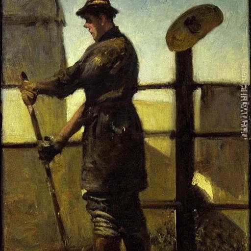 Image similar to worker protecting an actressby alfred stevens