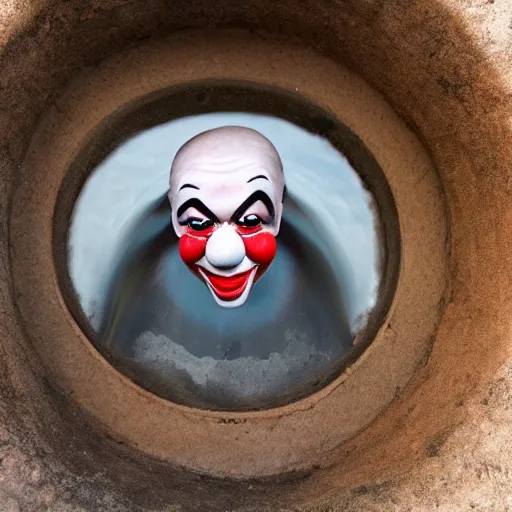 Image similar to clown peeking head out of tank barrel