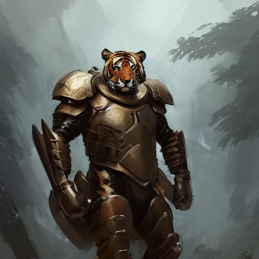 Image similar to commission portrait of a male anthro tiger wearing heavy combat armour.dramatic,character design by charles bowater,greg rutkowski,ross tran,hyperdetailed,hyperrealistic,4k,deviantart,artstation,professional photography,concept art