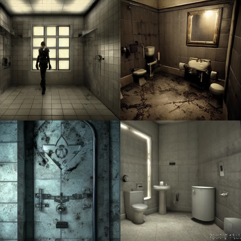 Prompt: Resident Evil branded bathroom, photograph, rendered, 4k, hd