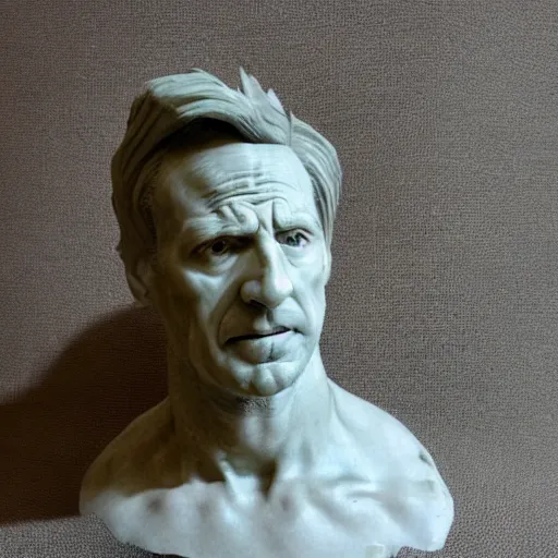Prompt: “ Vince Gillian, better call Saul, highly detailed, realistic, marble bust, Michelangelo sculpture, very old, very dusty”