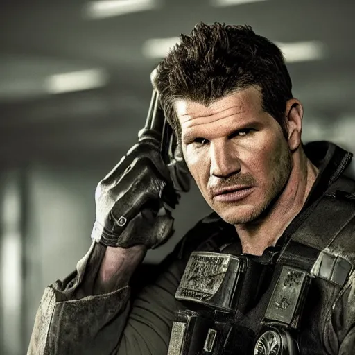 Image similar to David Boreanaz as chris refield in resident evil, 4k, high detail, high-resolution photograph, professional photography