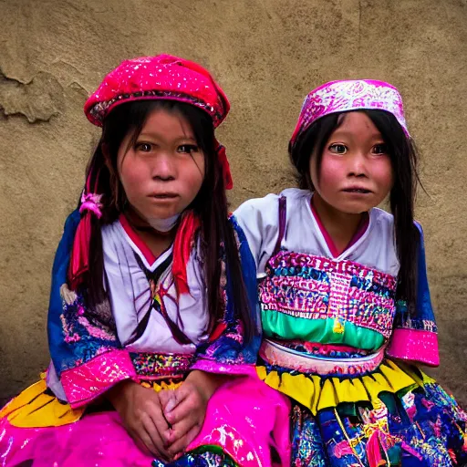 Image similar to two ghost girls in peru during a festival by hisaji hara