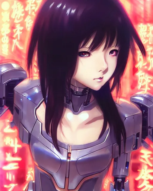 Image similar to portrait Anime Girl in mecha armor in night tokyo Sharp fine face pretty face, realistic shaded Perfect face, fine details. Anime. cyberpunk realistic shaded lighting by katsuhiro otomo ghost-in-the-shell, magali villeneuve, artgerm, rutkowski Jeremy Lipkin and Giuseppe Dangelico Pino and Michael Garmash and Rob Rey