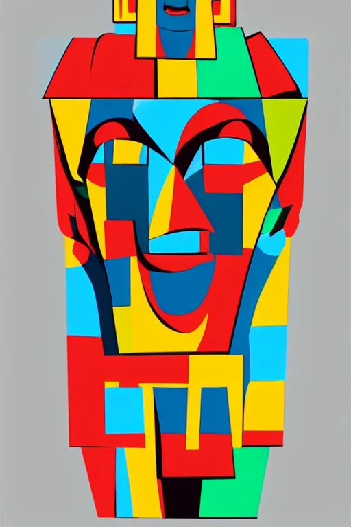 Image similar to cubist moai statue cutout digital illustration cartoon colorful beeple