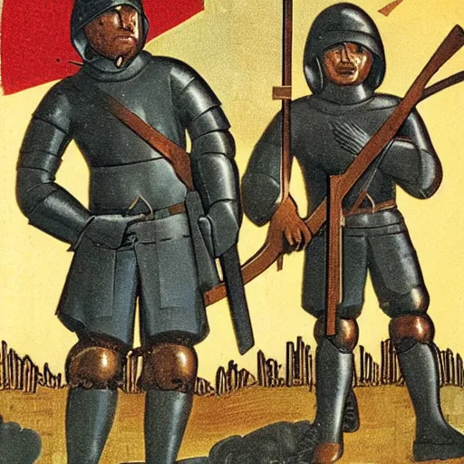 Prompt: Soviet propaganda of medieval armory