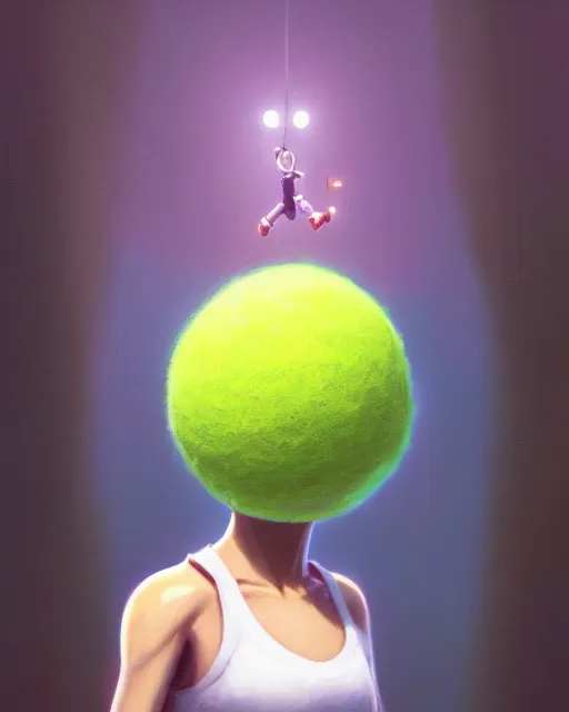 Image similar to highly detailed vfx portrait of a character of a tennis ball monster stephen bliss, unrealengine, greg rutkowski, loish, rhads, beeple, makoto shinkai and lois van baarle, ilya kuvshinov, rossdraws, tom bagshaw,