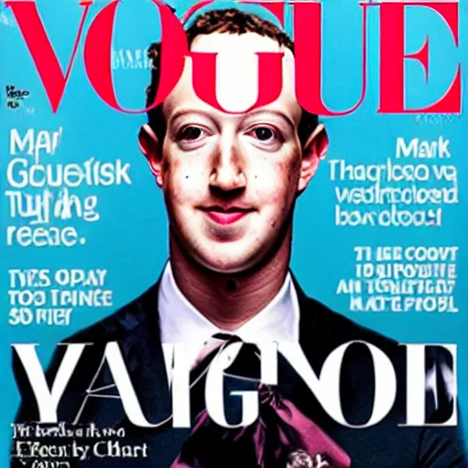 Image similar to mark zuckerberg wearing high costure clothes) in the front page of vogue