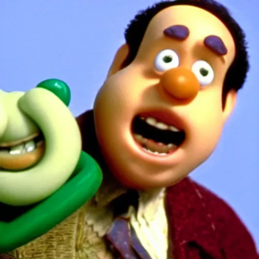 Image similar to a still of Danny Devito in Wallace and Gromit, claymation, photorealistic,