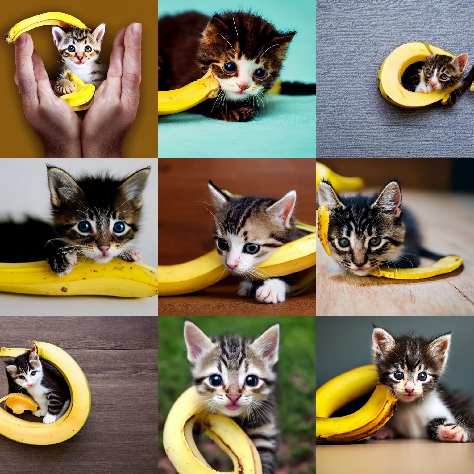 Prompt: kitten in a banana peel