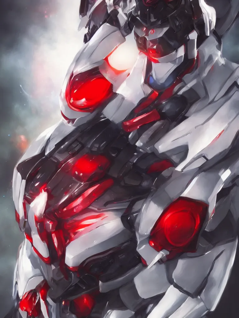 Image similar to A realistic anime portrait of a man in a Gundam suit with glowing red eyes, digital painting, by Stanley Artgerm Lau, Sakimichan, WLOP and Rossdraws, digtial painting, trending on ArtStation, SFW version