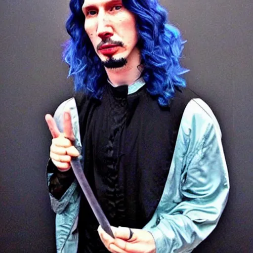 Image similar to adam driver as ninja, blue hair