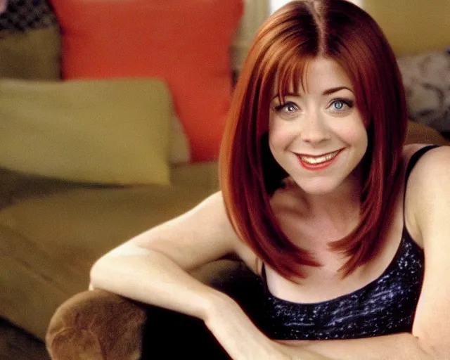 Prompt: beautiful still of Alyson Hannigan as Rachel from the TV show Friends, by Lillian Bassmana