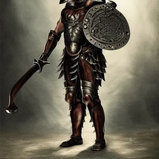 Image similar to a minotaur wearing steel plate armor and holding a mace