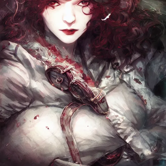 Image similar to christina hendricks!!! goth, tankoban, 4 k, tone mapping, akihiko yoshida, james jean andrei riabovitchev marc simonetti, yoshitaka amano, long hair, curly, h. hydrochaeri