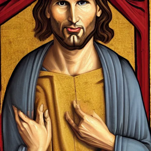 Prompt: Medieval painting of Steve Jobs as Jesus Dramatic. High resolution. Highly detailed. Art station. 8k