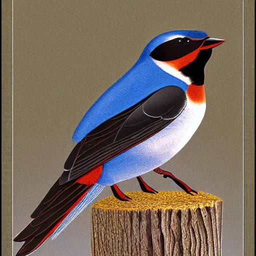 Image similar to hirundo rustica, style by john gould