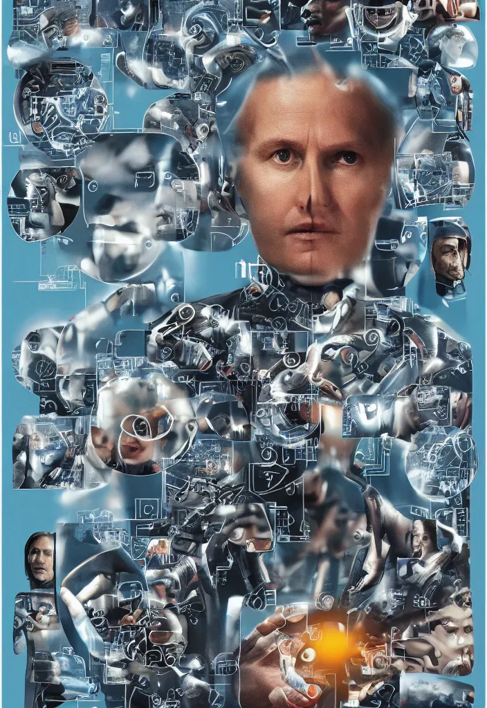 Image similar to a poster for the film about artificial intelligence in the style of polish school of posters