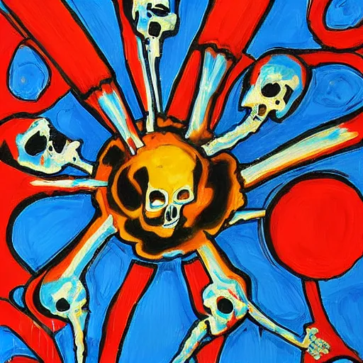 Image similar to skeletons exploding, by Bob Orsillo, abstract