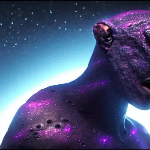 Image similar to a humanoid creature that looks like the galaxy, realistic, detailed, 4 k