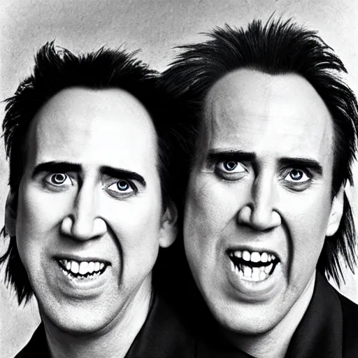 Image similar to nicholas cage and gary busey as conjoined twins