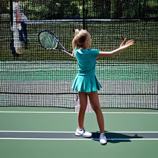 Prompt: A girl playing tennis, tennis film style