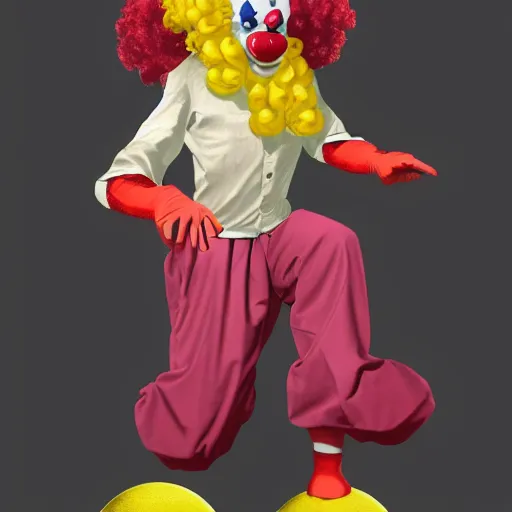 Prompt: A clown with pants made of eggs, trending on artstation