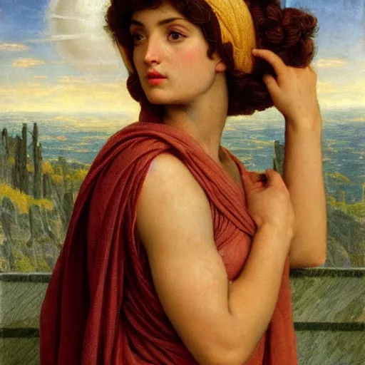 Image similar to Pre-Rafaelite Jedi knight in the style of John William Godward,