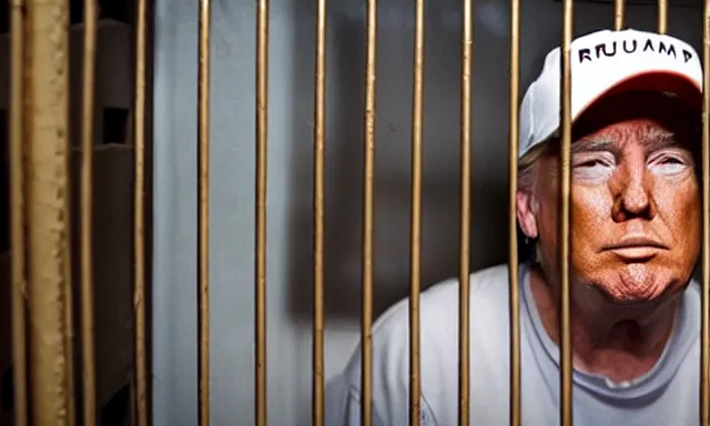 Prompt: full shot of donald trump in a dirty jail cell in guantanamo, by ken loach