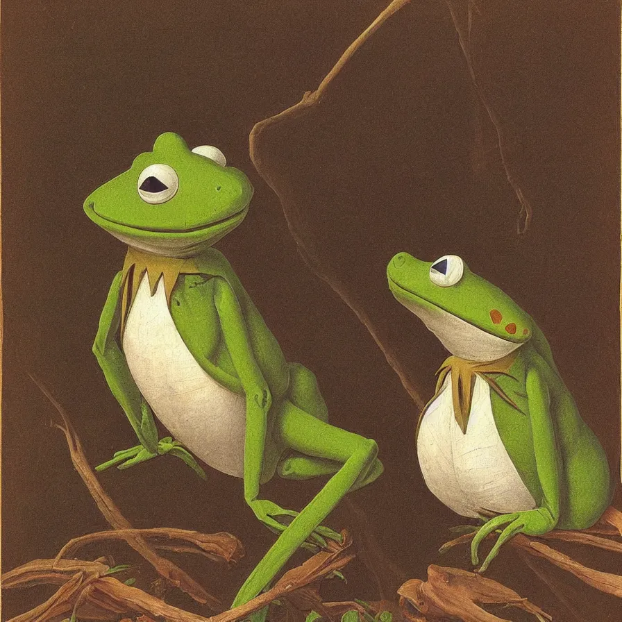 Prompt: “portrait of Kermit the frog by John James Audubon”