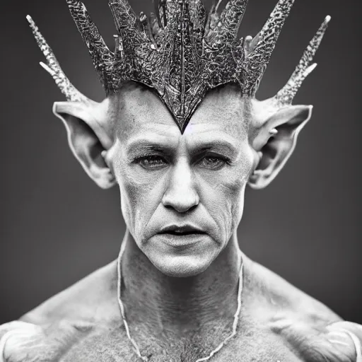 Image similar to 8K Photography from a Male muscled short haired Elven King by Jimmy Nelson