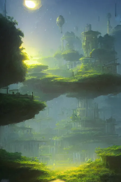 Image similar to solarpunk landscape,, andreas rocha style