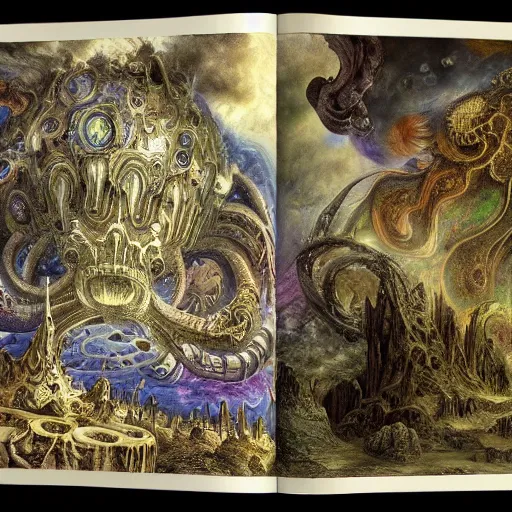Image similar to muscular eldritch radiating town fractal shimmering phantasm, by h. r. giger and esao andrews and maria sibylla merian eugene delacroix, gustave dore, thomas moran, pop art, chiaroscuro, biopunk, art nouveau