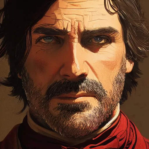 Prompt: large, tan, middle - aged priest with dark hair in red dead redemption 2, gorgeous, beautiful, intricate, highly detailed, digital painting, artstation, oppressive lighting, concept art, sharp focus, illustration, art by greg rutkowski and alphonse mucha