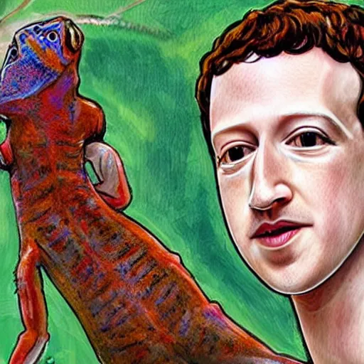 Image similar to mark zuckerberg depicted as a lizard