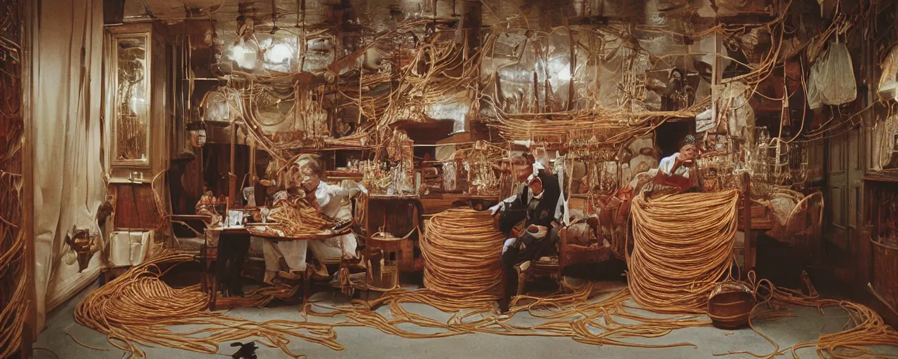 Image similar to british east india company sailing with spaghetti, taxidermized, sharply focused, minimal, 1 0 mm lens, wes anderson film, kodachrome