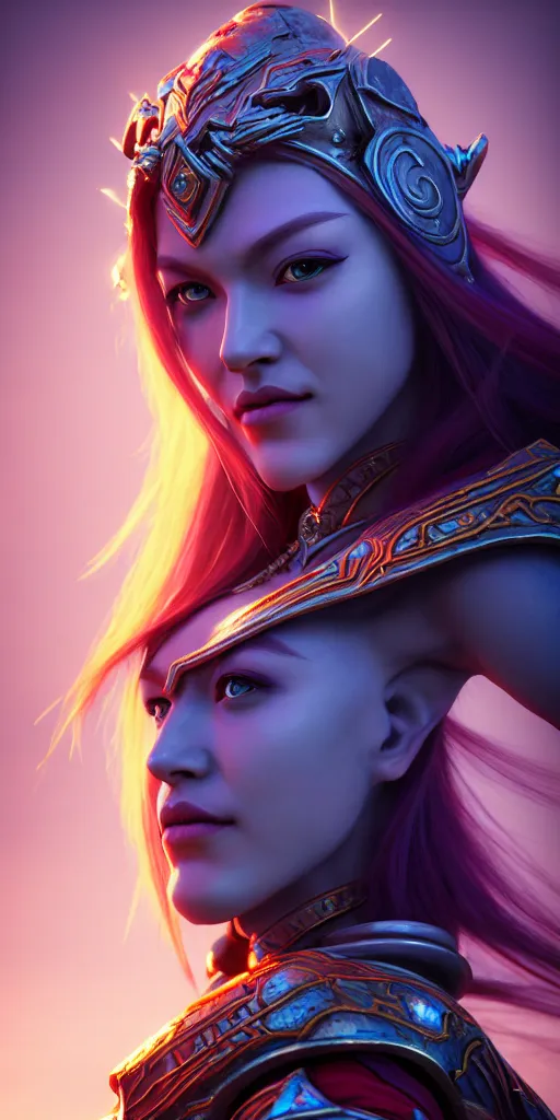 Image similar to ( ( ( ( ( hyperrealist distant portrait of empress sylvanas windrunner on a blue planet where it rains colors. ) ) ) ) ) by bayard wu, fantasy, photorealistic, octane render, unreal engine, dynamic lighting, trending on artstation, poster, volumetric lighting, very detailed faces, 4 k, award winning