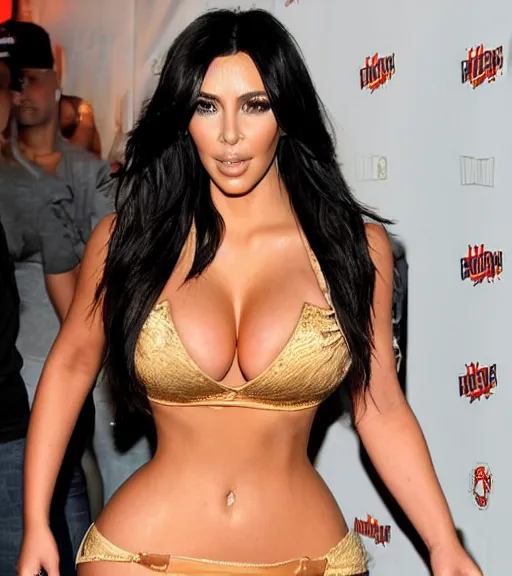 Prompt: candid photo of kim kardashian wearing a hooters outfit