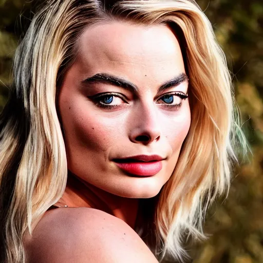 Image similar to a beautiful medium - shot of margot robbie, harley queen, beautiful natural backlight, bokeh, by terry richardson