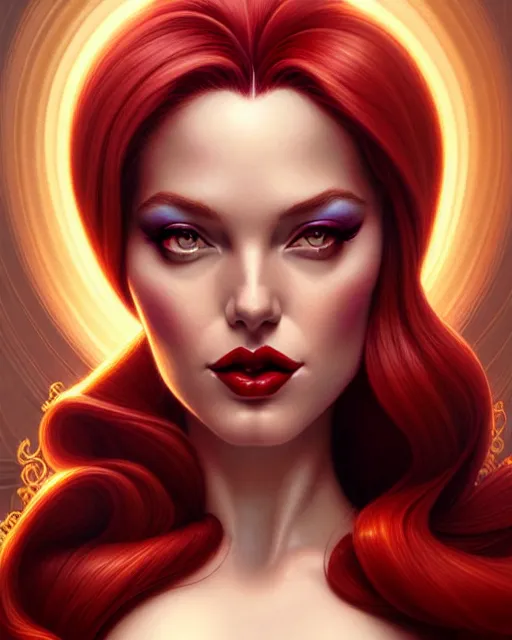 Image similar to Beautiful and playful Jessica Rabbit portrait, art nouveau, fantasy, intricate flower designs, elegant, highly detailed, sharp focus, art by Artgerm and Greg Rutkowski and WLOP