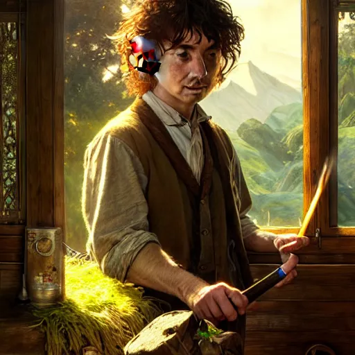 Image similar to A hobbit smoking meth, ultra realistic, concept art, intricate details, eerie, highly detailed, photorealistic, octane render, 8k, unreal engine, art by artgerm and greg rutkowski and alphonse mucha