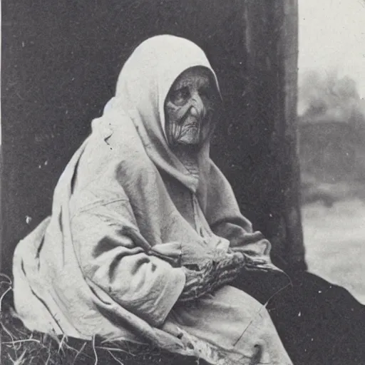 Image similar to photo of an old woman visited by death