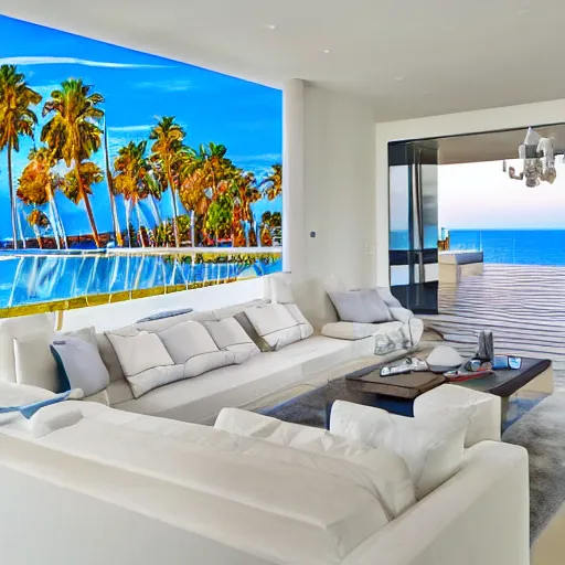 Image similar to the view from santa monica beach from a modern villa, 4k, high detail, high-resolution photograph, professional photography, ultra-detail, hyper realistic