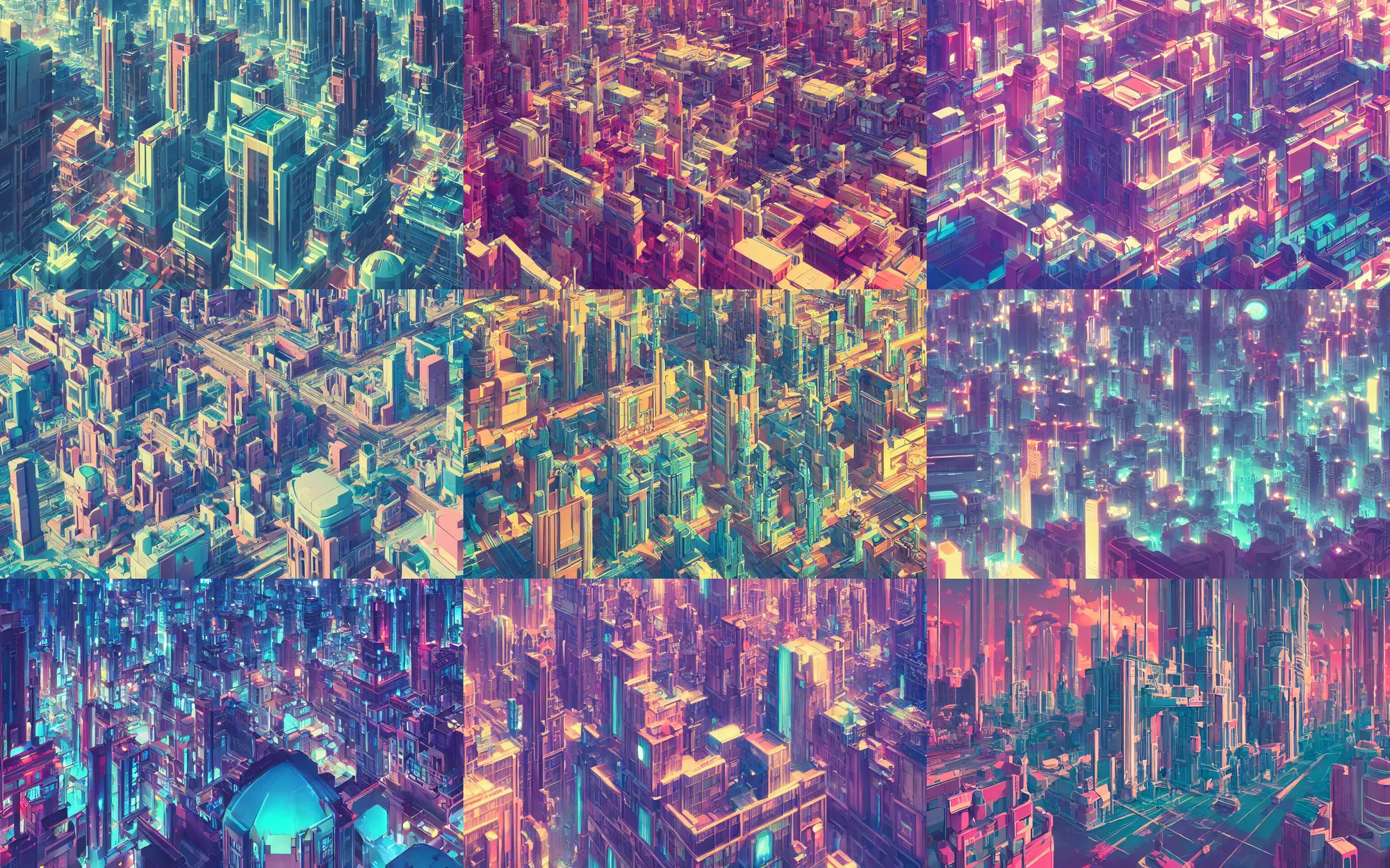 Prompt: art deco digital illustration of a beautiful cityscape, very detailed, 4 k, 8 k, sharp focus, vibrant color scheme, anime art by beeple