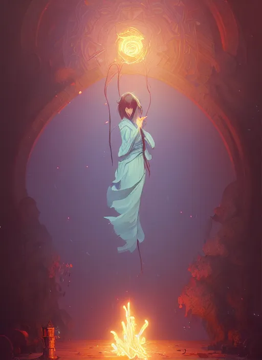 Image similar to highly detailed vfx portrait a mage casting a spell, stephen bliss, unreal engine, sigils greg rutkowski, loish, rhads, beeple, makoto shinkai and lois van baarle, ilya kuvshinov, rossdraws, tom bagshaw, alphonse mucha, global illumination, detailed and intricate environment