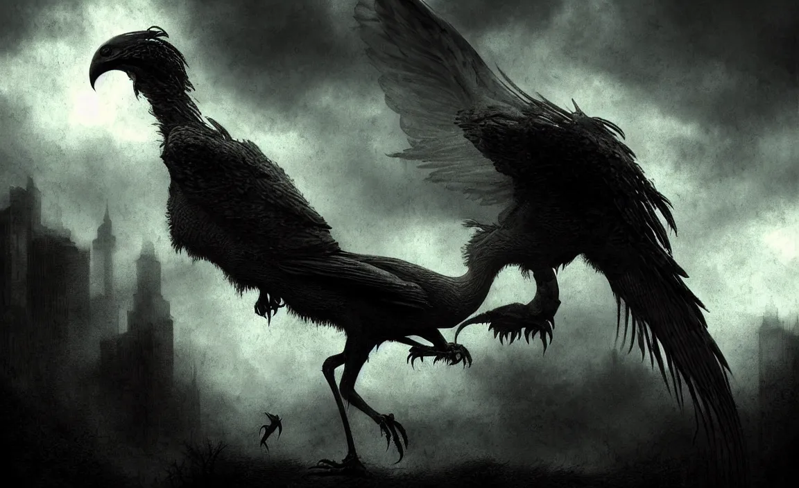 Image similar to epic professional digital art of hungry terror bird, moody atmospheric lighting, intricate, foreboding, detailed, by leesha hannigan, ayne haag, reyna rochin, ignacio fernandez rios, mark ryden, iris van herpen, artstation, cgsociety, epic, stunning, gorgeous, much wow, cinematic, masterpiece.